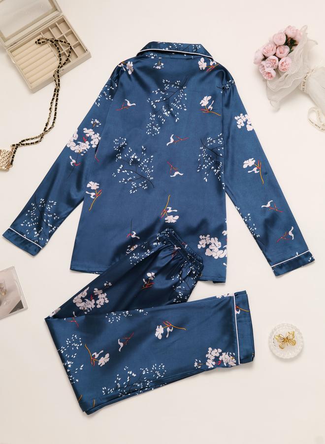 تايك تو طقم بلوزة بأكمام طويلة وبنطال بيجاما بطبعة جرافيك للنساء - Image 2